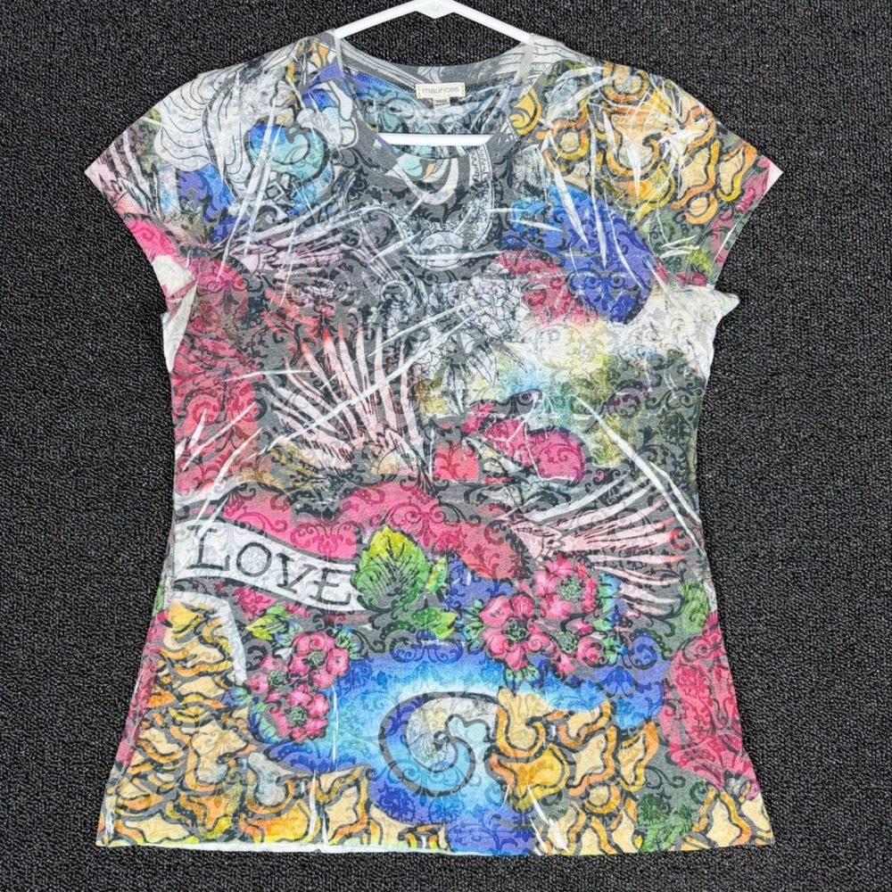 Vintage Maurices Women's L All Over Print Traditional Tattoo USA Made Grunge Y2K